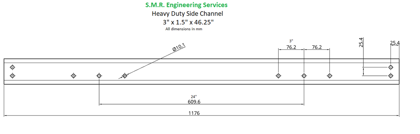 HD Chassis Channel for 7¼" or 10¼" Gauge: 3" x 1.5" x 6mm