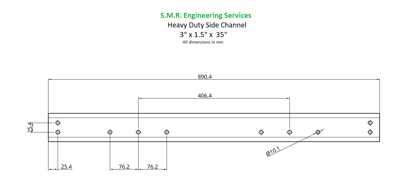 HD Chassis Channel for 7¼" or 10¼" Gauge: 3" x 1.5" x 6mm