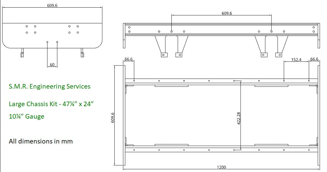 Large 4 Wheel Chassis Frame Kit - Steel Frame Parts Only